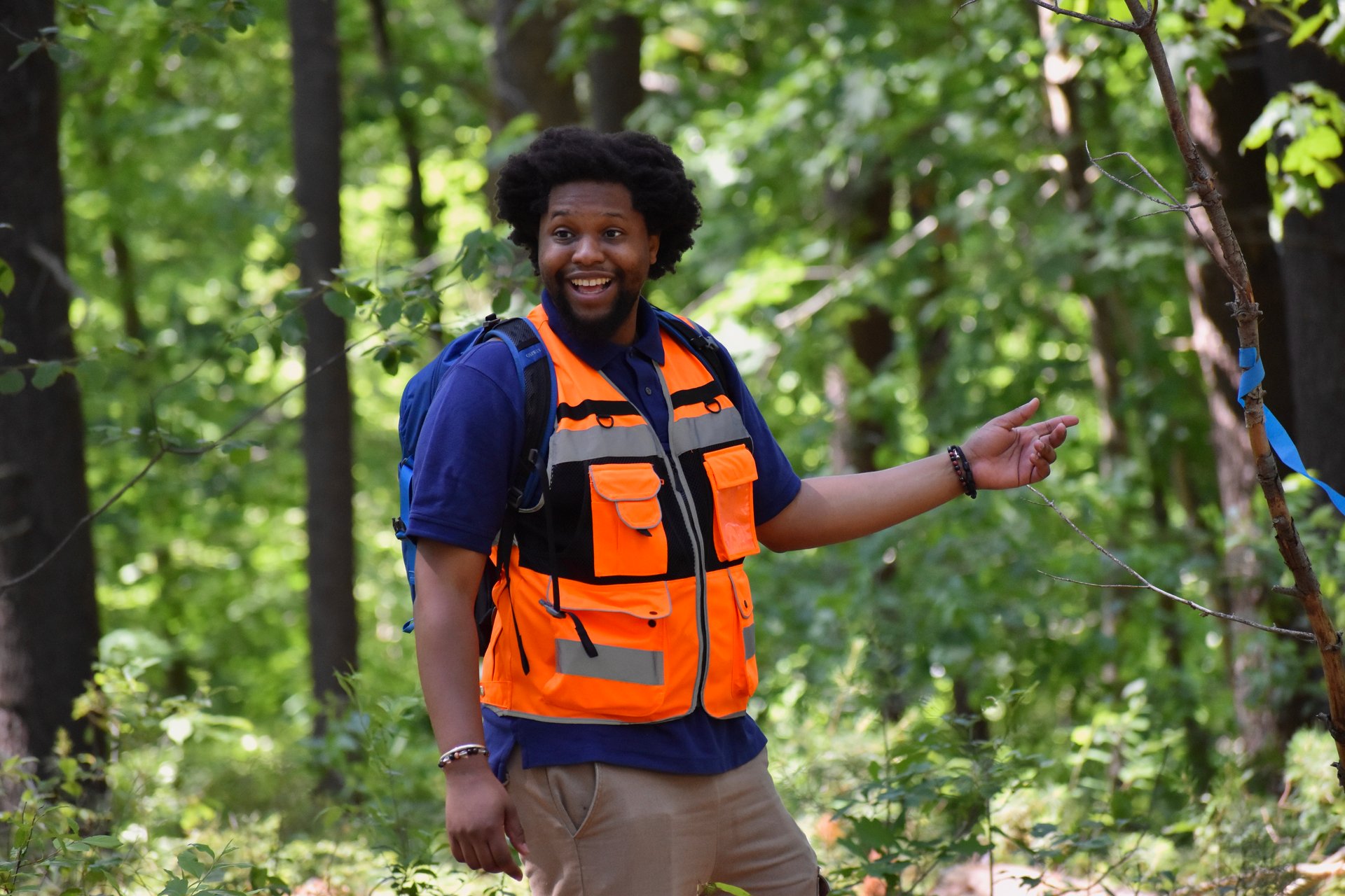 Jovan Bryan doing work in the woods as the EFP Land Conservation fellow.