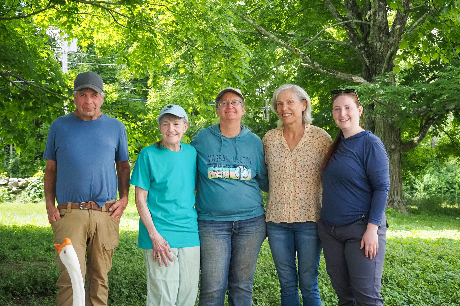 from L-R: Jim Vandersluis; Cheri Vandersluis; Lisa Mosczynski; Anne Mazar; Megan Gordon, Mass Audubon Land Protection Specialist