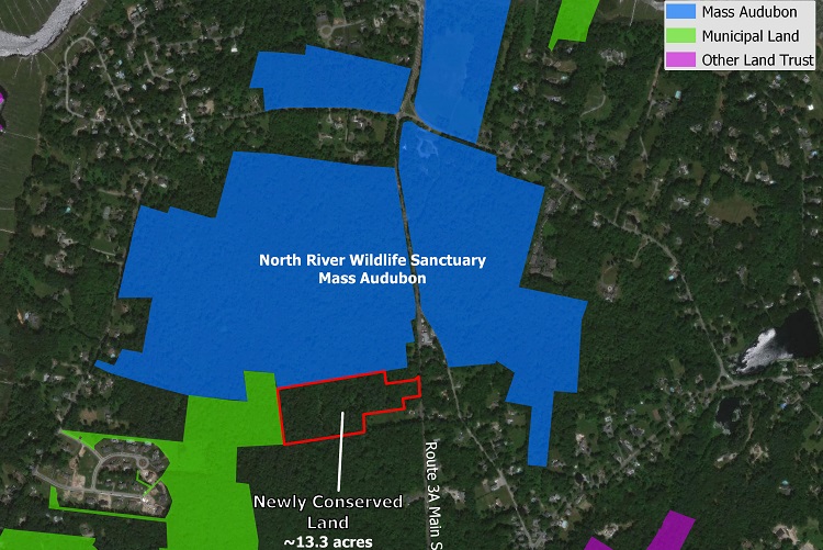 Map of McLarey property & other protected land around North River Wildlife Sanctuary